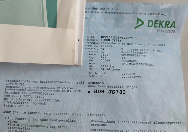 Volkswagen Golf cena 27900 przebieg: 190628, rok produkcji 2009 z Włodawa małe 379